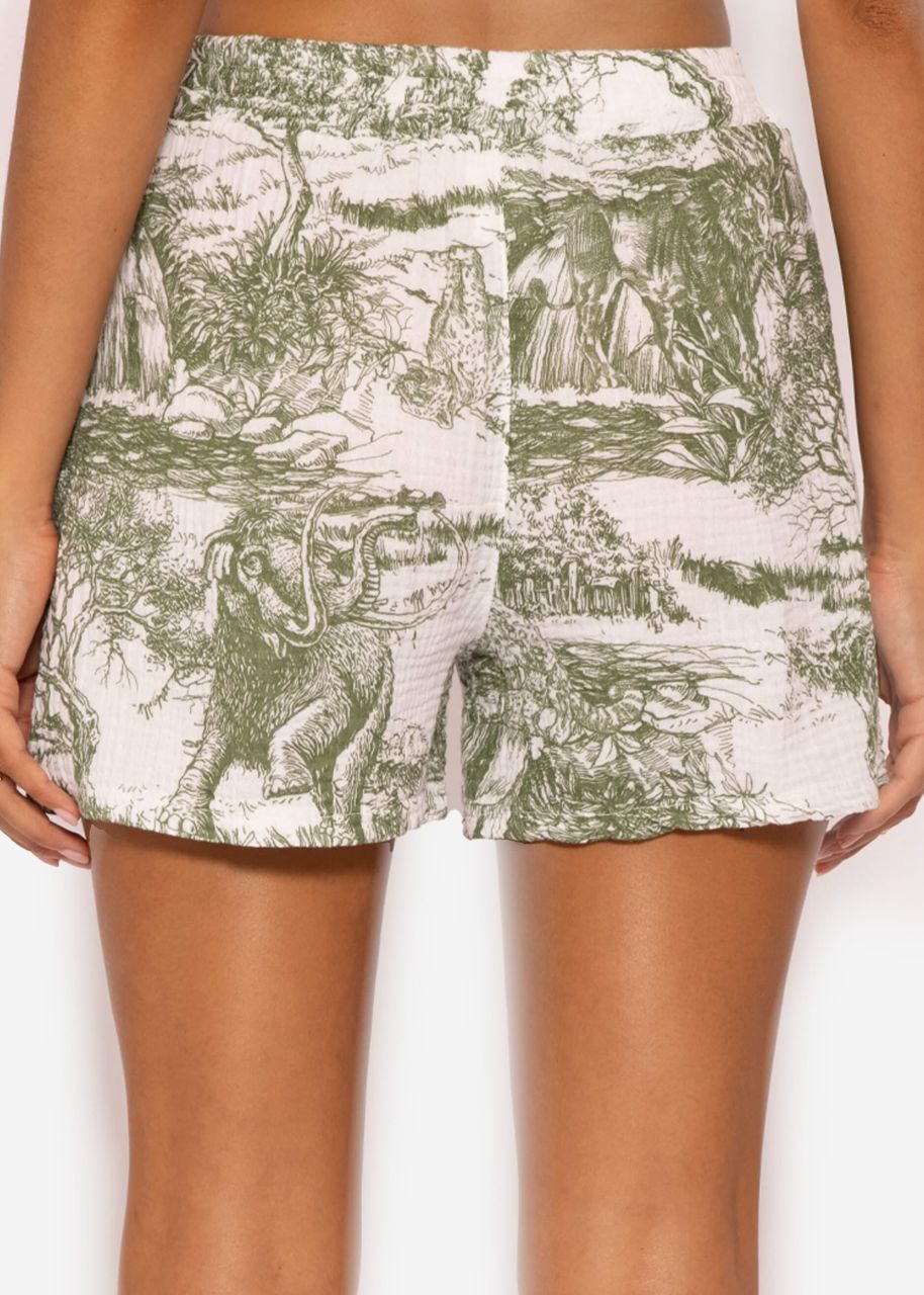 Musselin Shorts mit Print, khaki