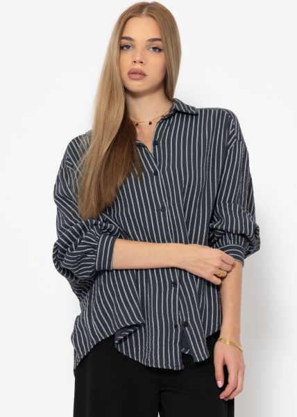 Oversize Musselin Bluse mit hellen Streifen - grau