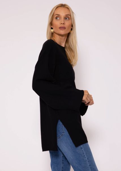 Oversize Pullover mit Seitenschlitzen - schwarz