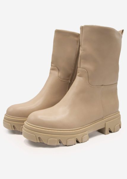 Plateau Boots mit grober Sohle, beige