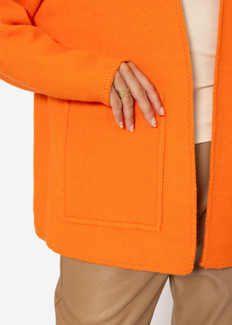 Offener Cardigan mit aufgesetzten Taschen - mandarine