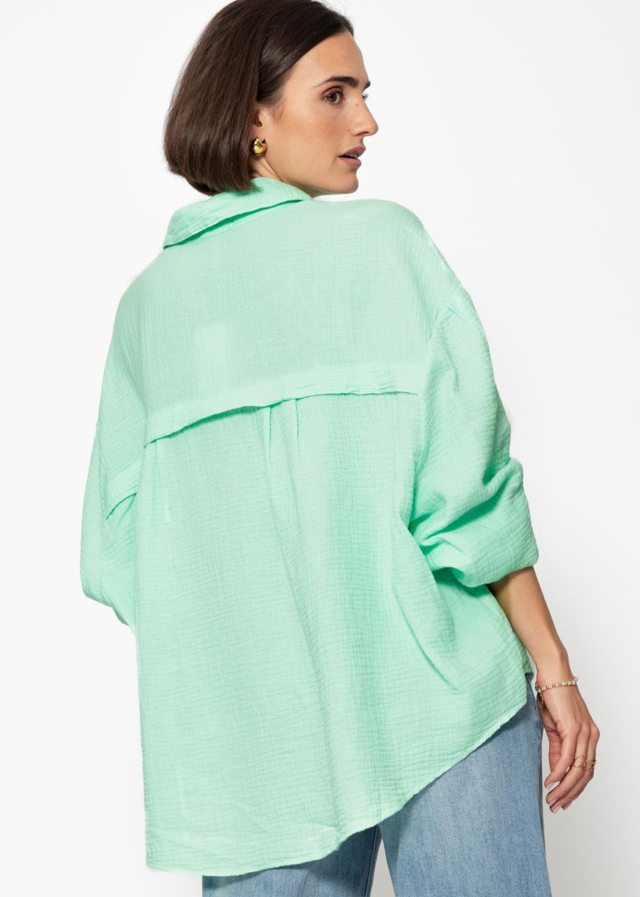 Musselin Bluse oversize, kurz, hellgrün