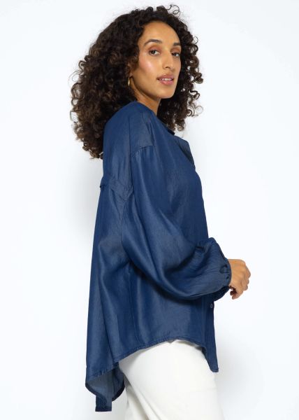 Oversize Bluse aus Tencel in Denimoptik - dunkelblau
