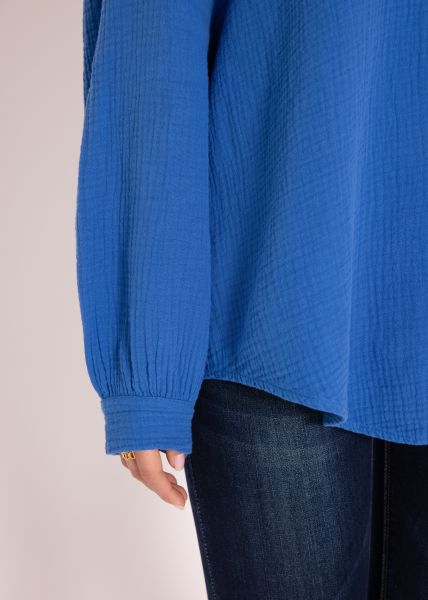 Musselin Bluse oversize, kurz, royalblau