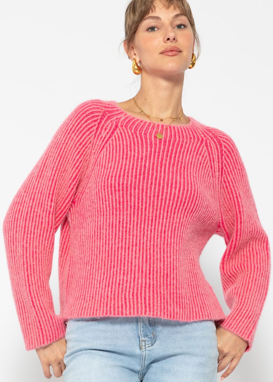 Zweifarbiger gerippter Pullover - pink-fuchsia