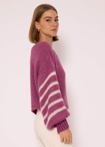 Pullover mit gestreiften Ärmeln - mauve-hellbeige