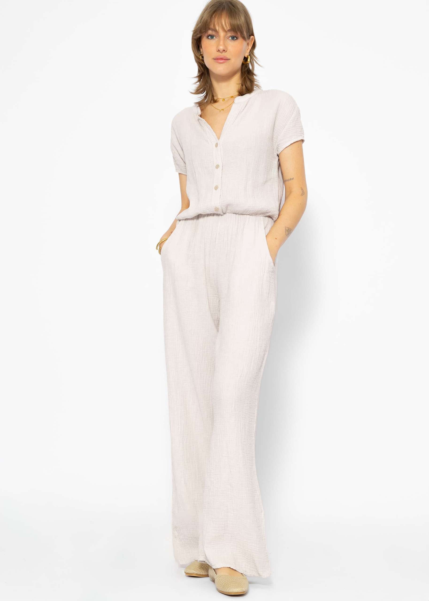 Casual Musselin Jumpsuit - hellbeige