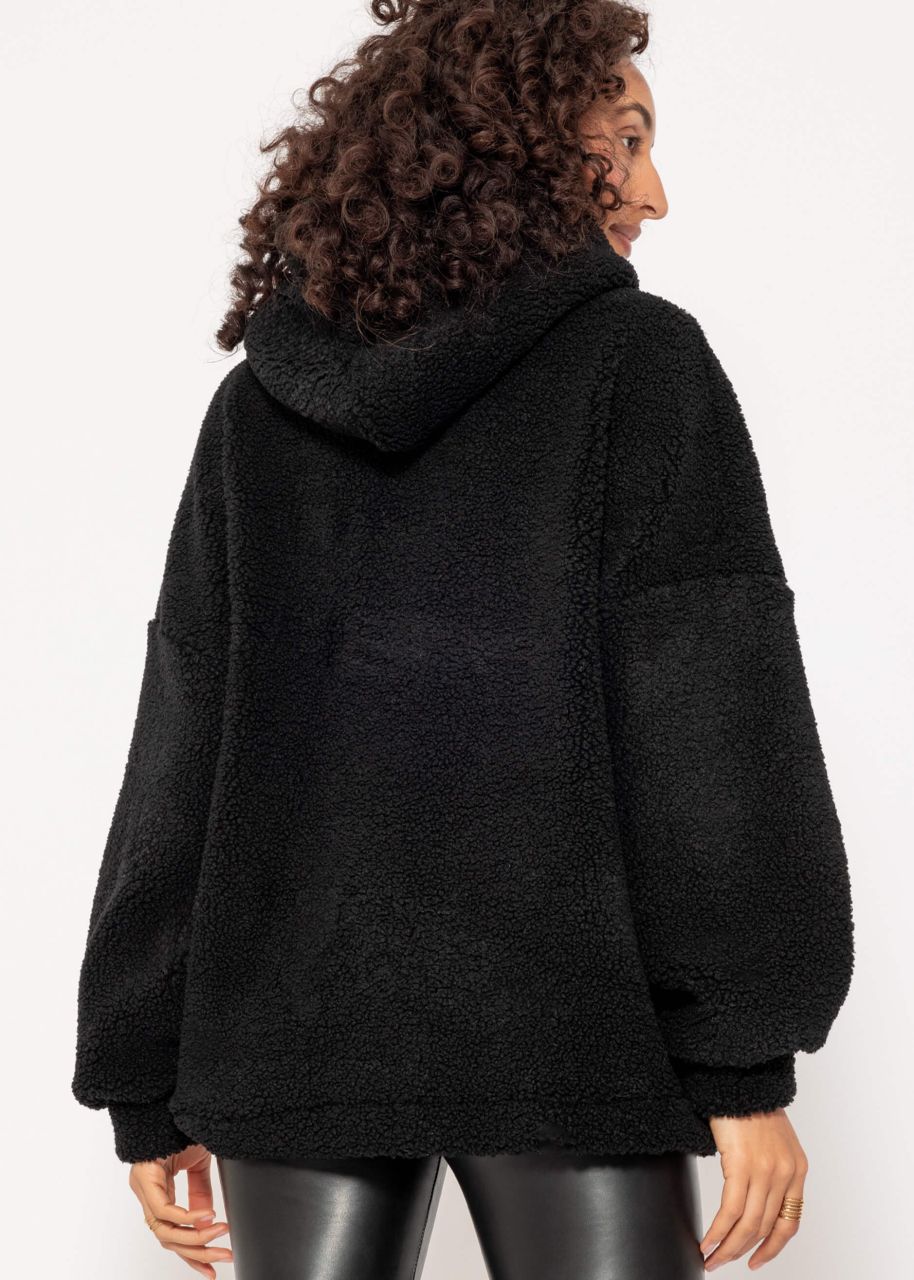 Oversize Teddy Sweatshirt mit Kapuze - schwarz