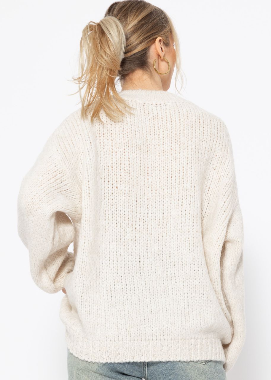 Oversize Pullover mit Rundhals-Ausschnitt - offwhite