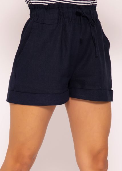 Leinen Shorts mit Paperbag Taille, dunkelblau