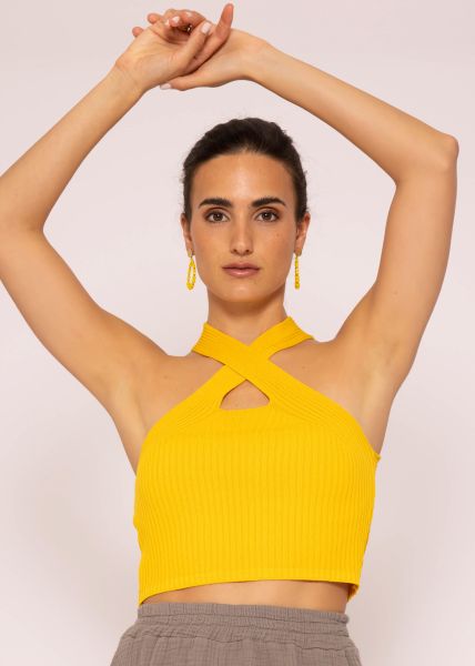Halterneck Strick Top, gelb