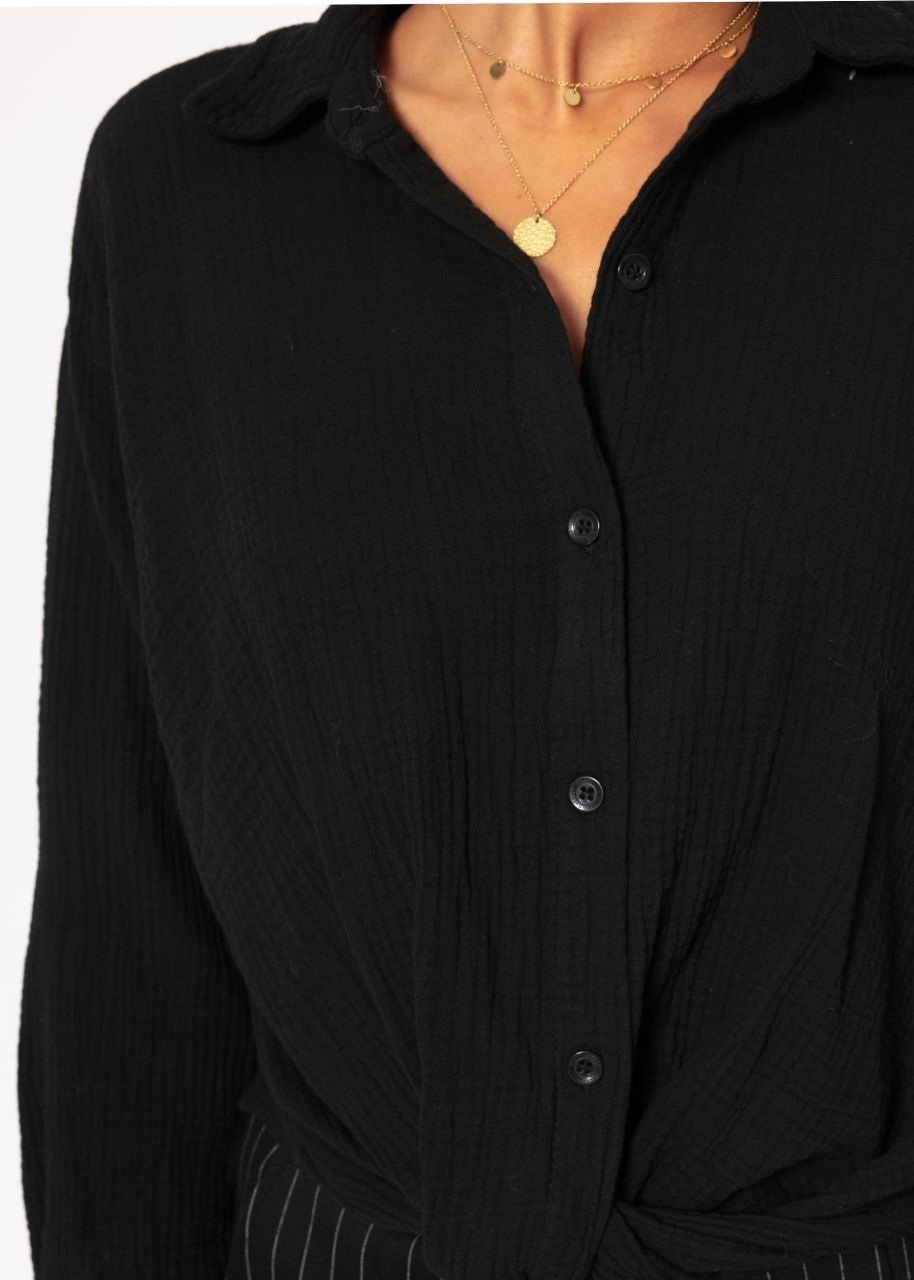 Musselin Bluse mit Knoten - schwarz