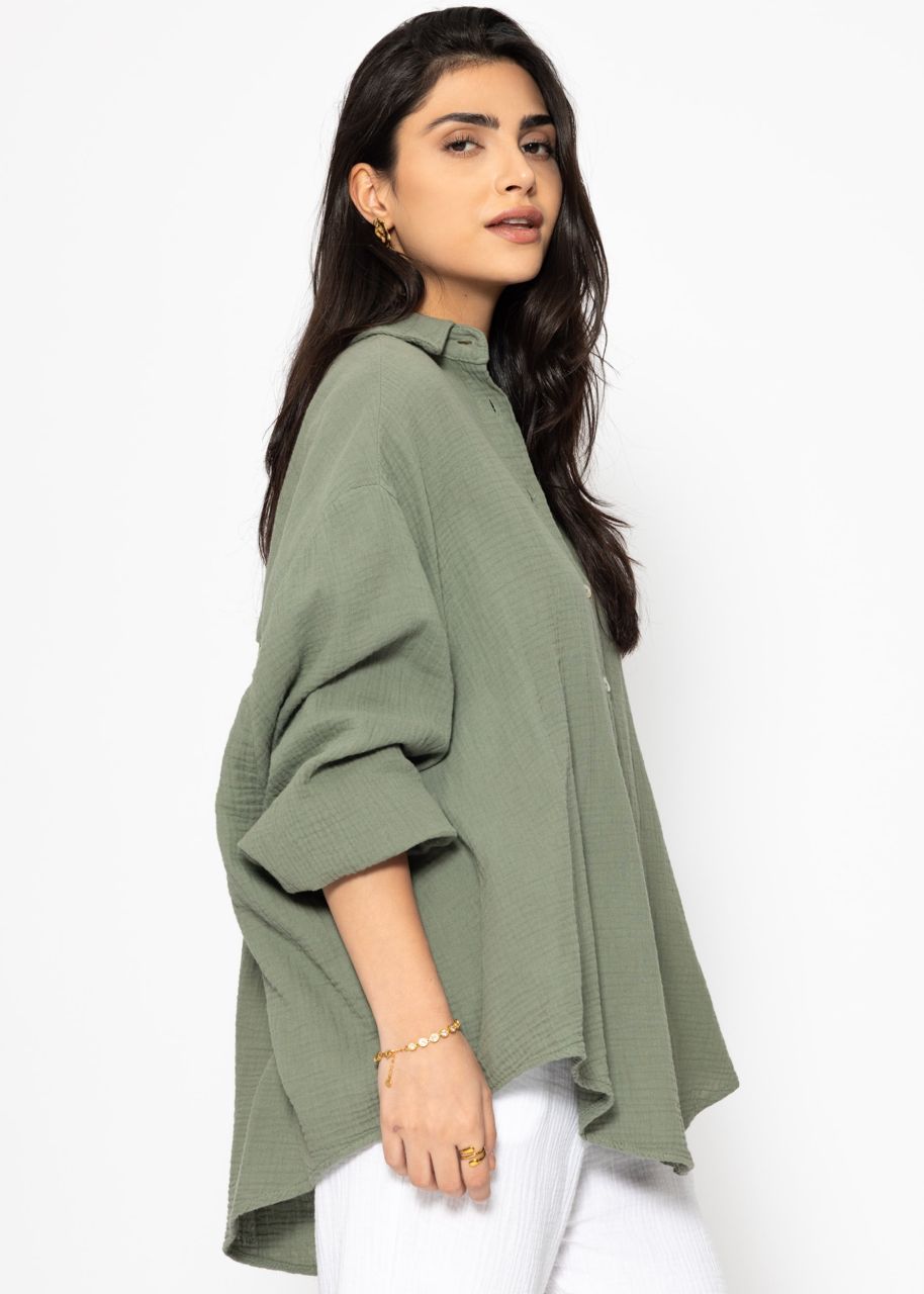 Musselin Bluse oversize, kurz, khaki