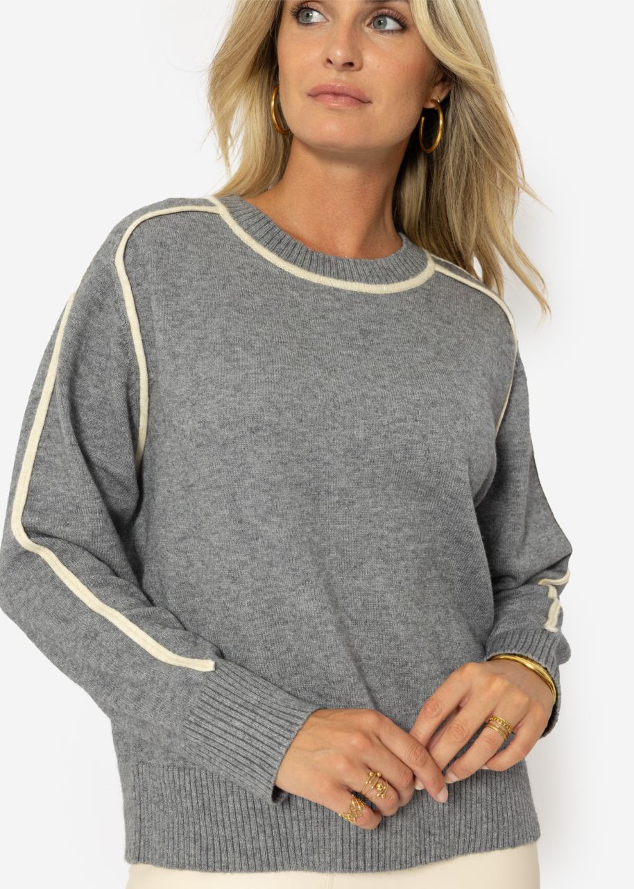 Pullover mit Zierblenden - grau-beige