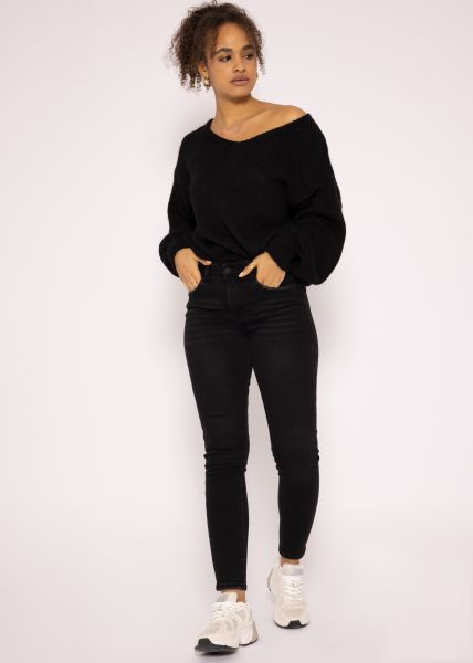 Pullover mit V-Ausschnitt, schwarz