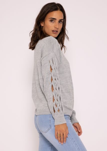 Pullover mit Netz-Muster, hellgrau