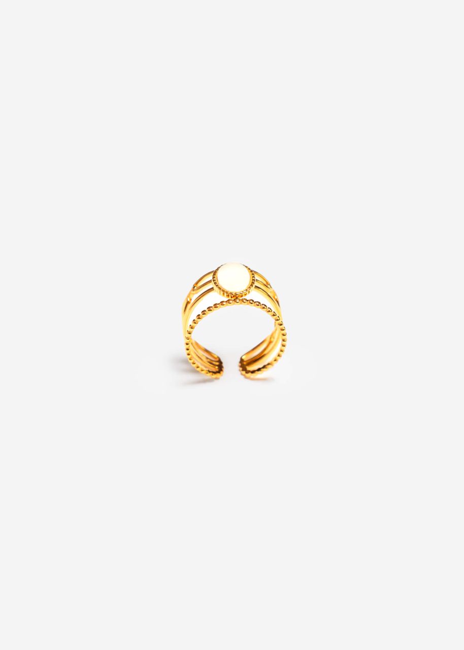 Dreigliedriger Ring mit weißem Schmuckstein - gold