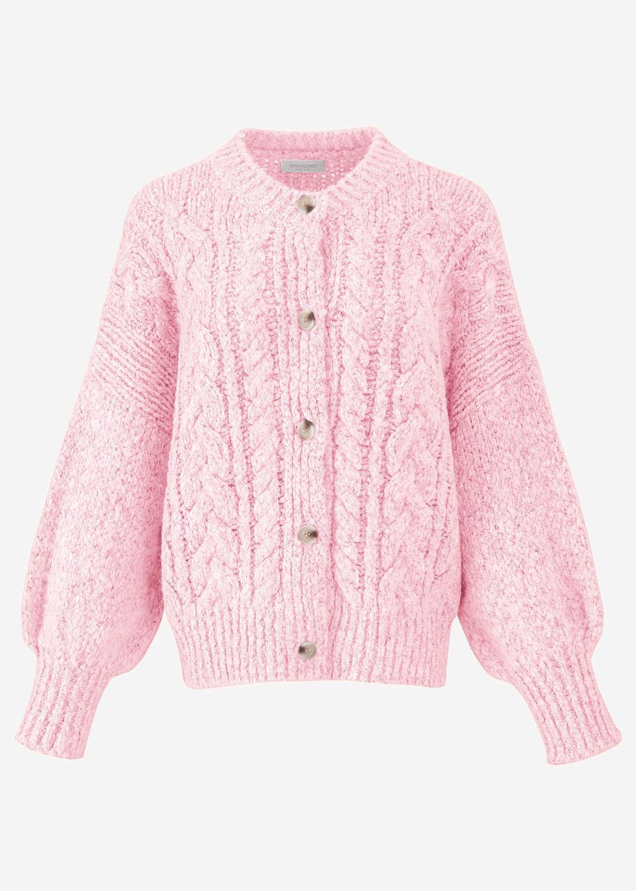 Super flauschige Strickjacke mit Zopfmuster - rosa