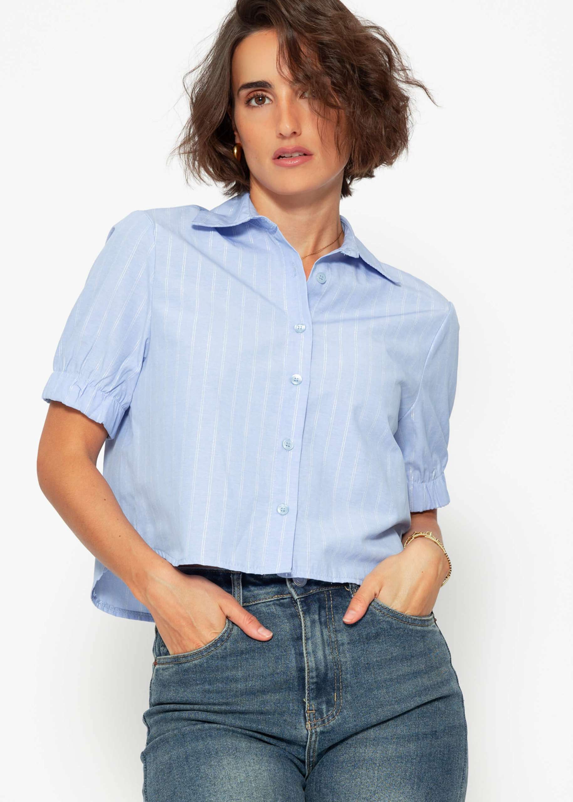 Bluse mit Lurexstreifen - hellblau