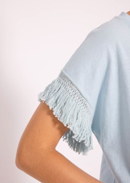 T-Shirt mit Fransenborte, hellblau