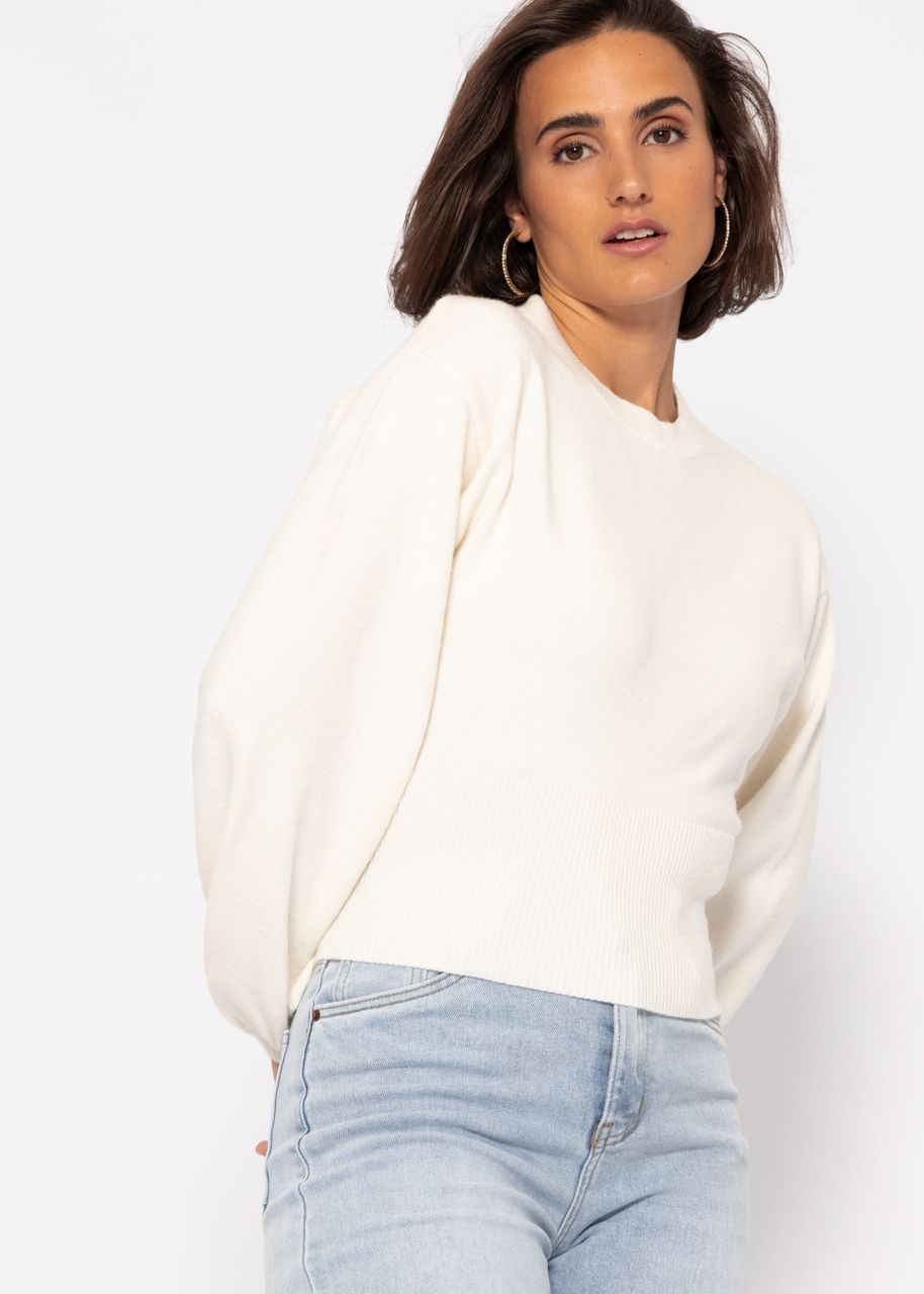 Pullover mit Ballonärmel und Rückenausschnitt - offwhite