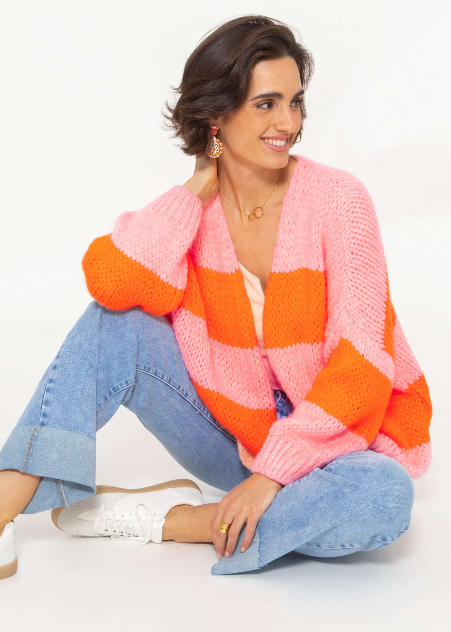 Gestreifter oversize Cardigan - peach-orange