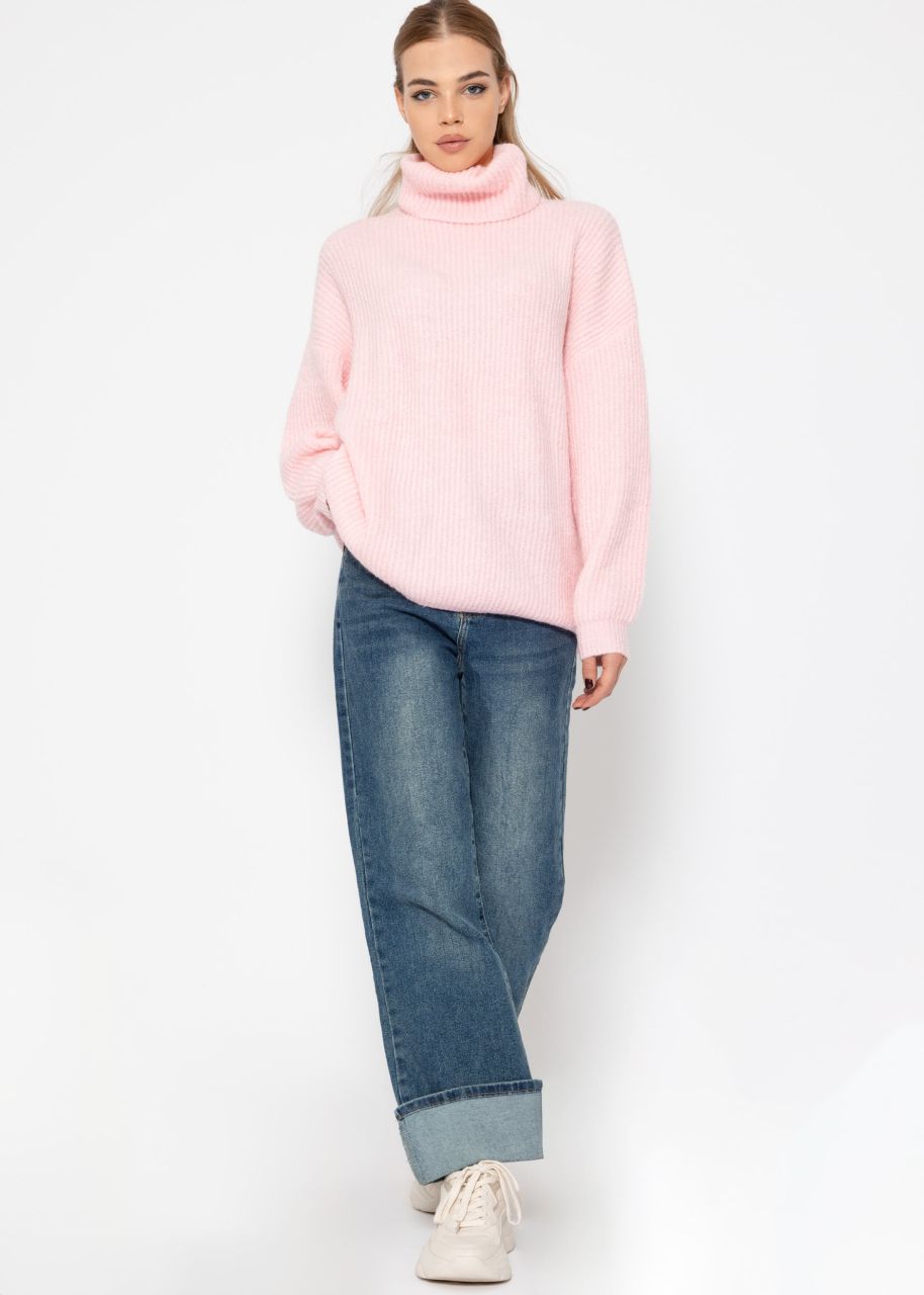 Oversize Rollkragenpullover - rosa