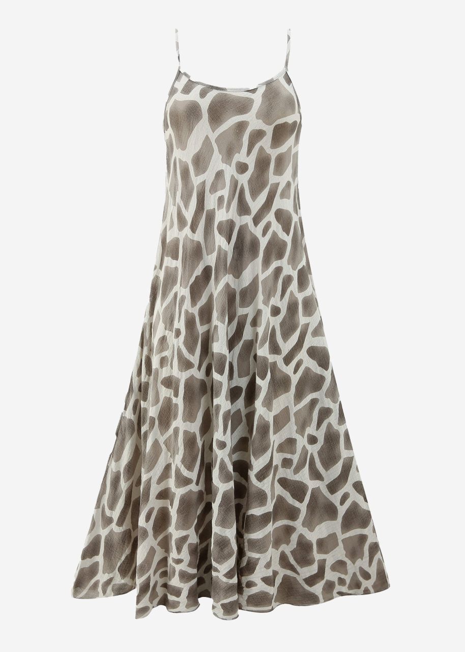 Musselin Beach Kleid mit Animal Print - hellbeige