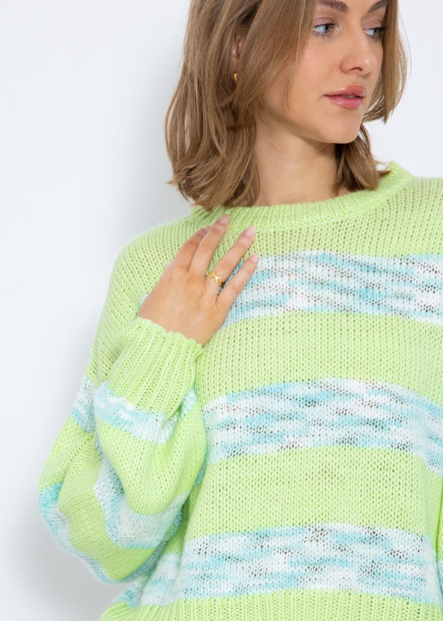 Pullover mit mulitcolor Streifen - hellgrün-hellblau