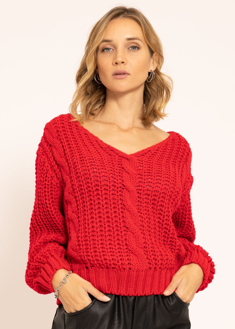 Pullover mit Zopfmuster, rot