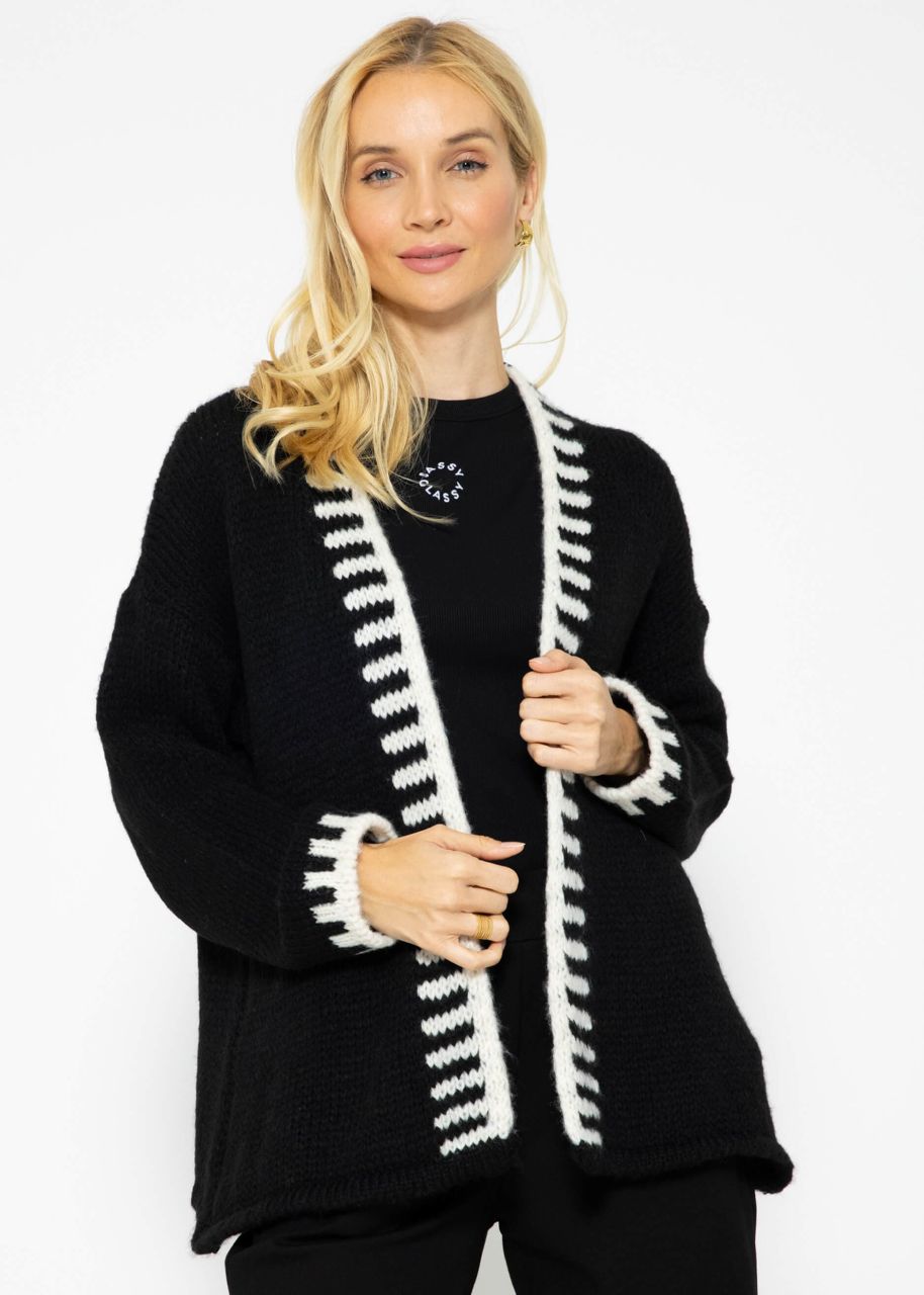 Cardigan mit offwhite Details - schwarz