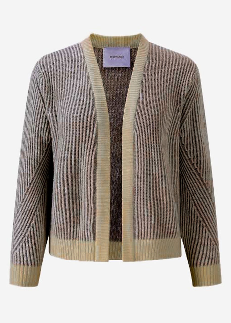 2-farbig gerippter Cardigan - beige-schwarz