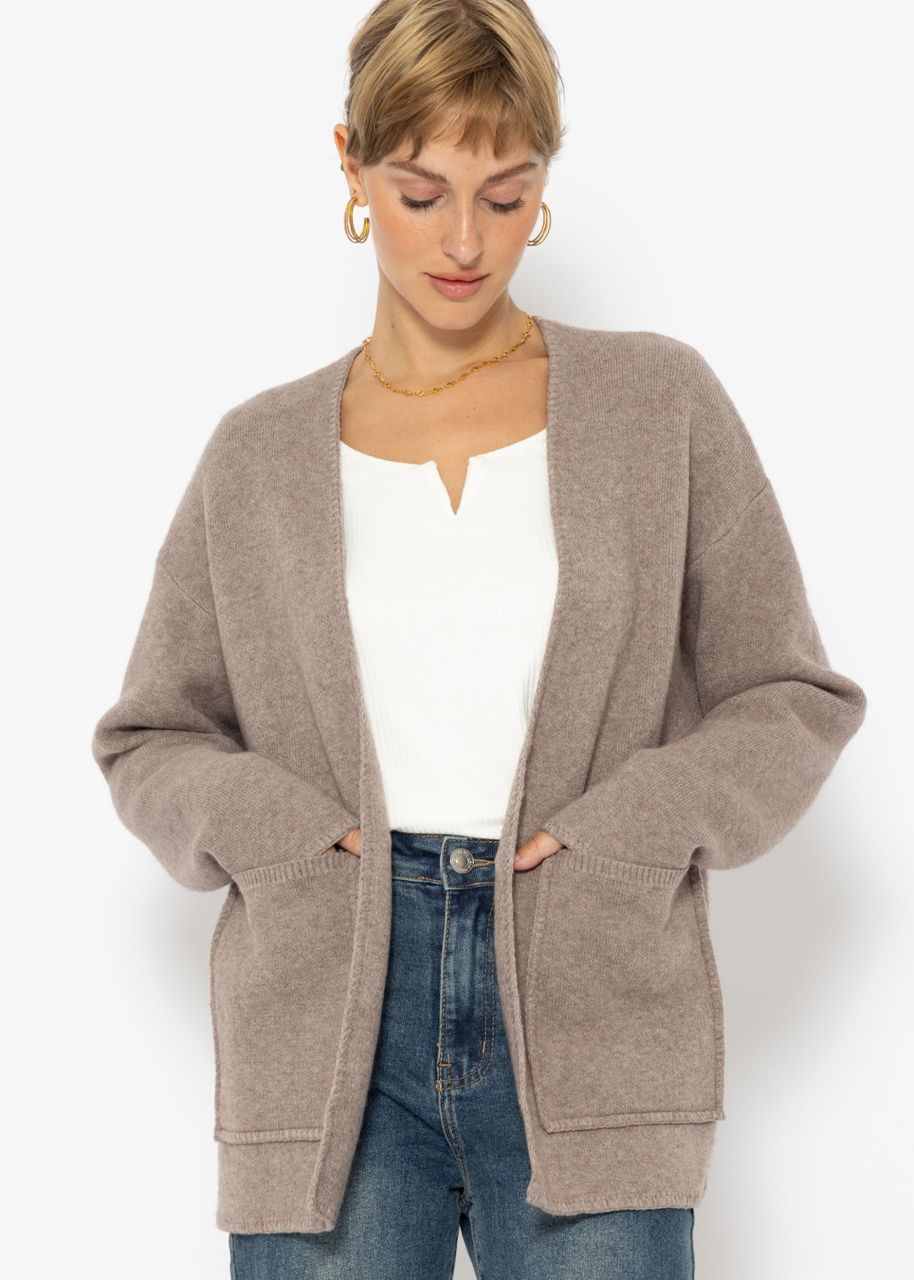 Offener Cardigan mit aufgesetzten Taschen - taupe