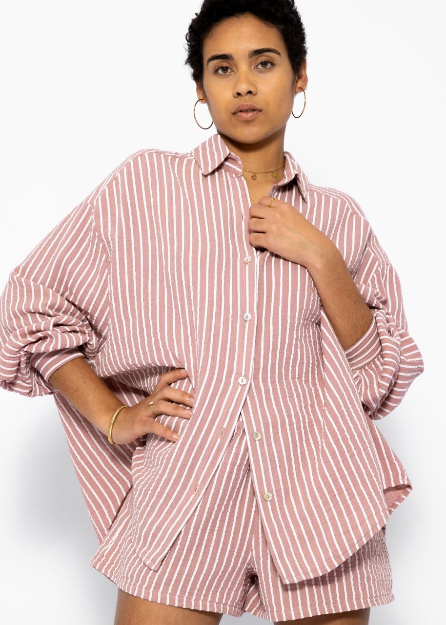 Gestreifte oversize Musselin Bluse - altrosa