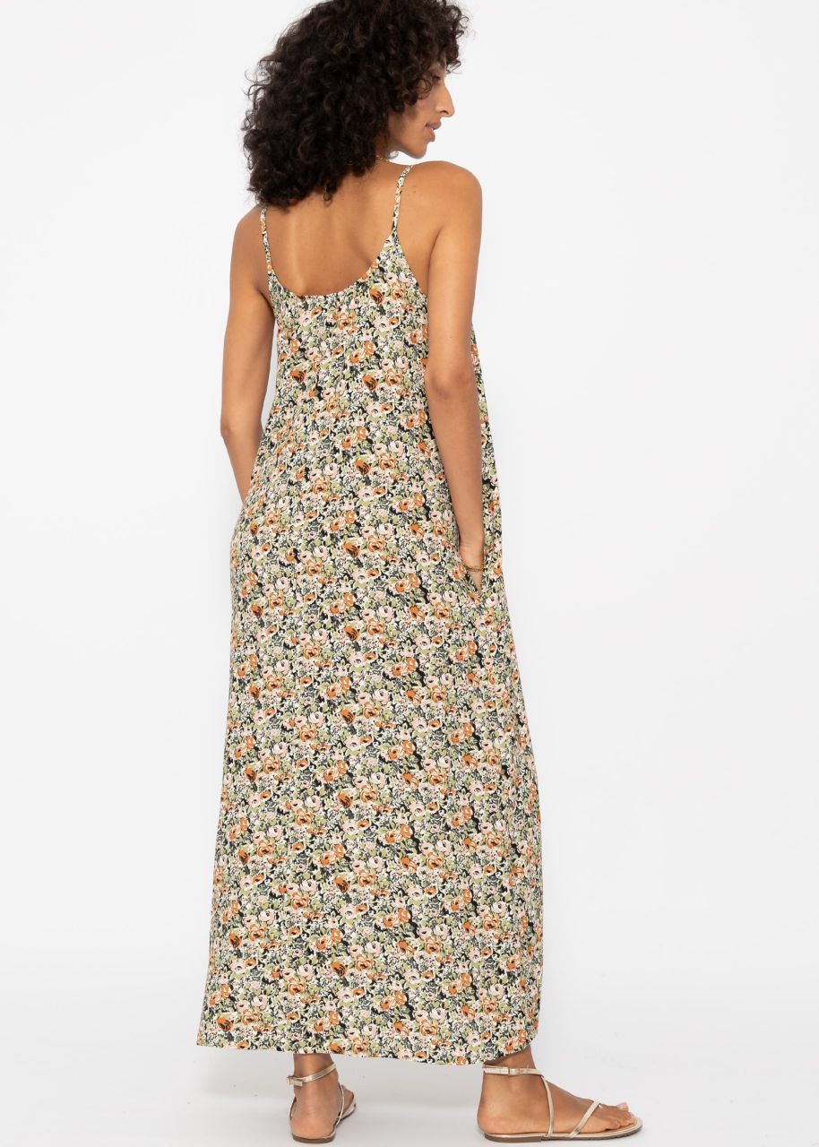 Maxi Kleid mit Blumen-Print - khaki