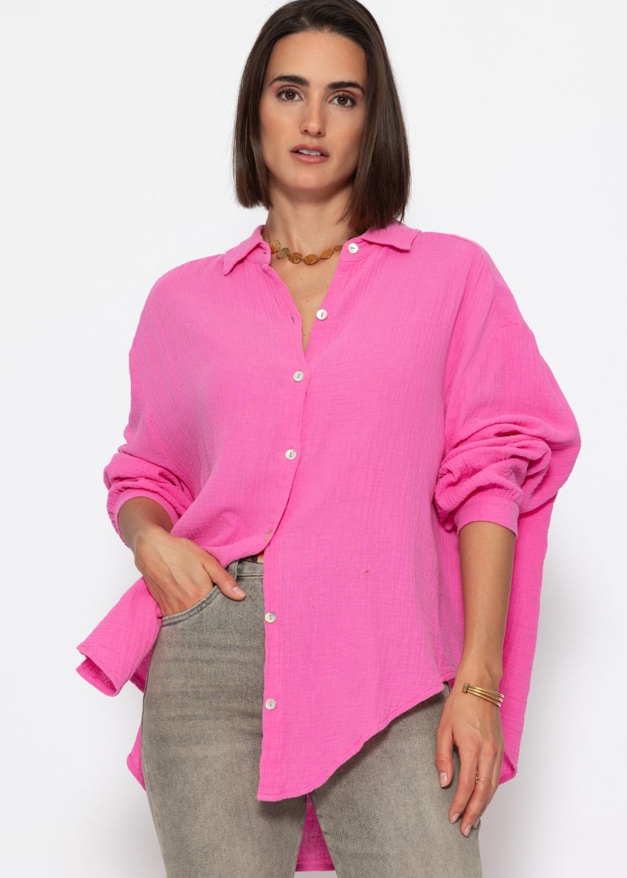 Musselin Bluse oversize, kurz, pink