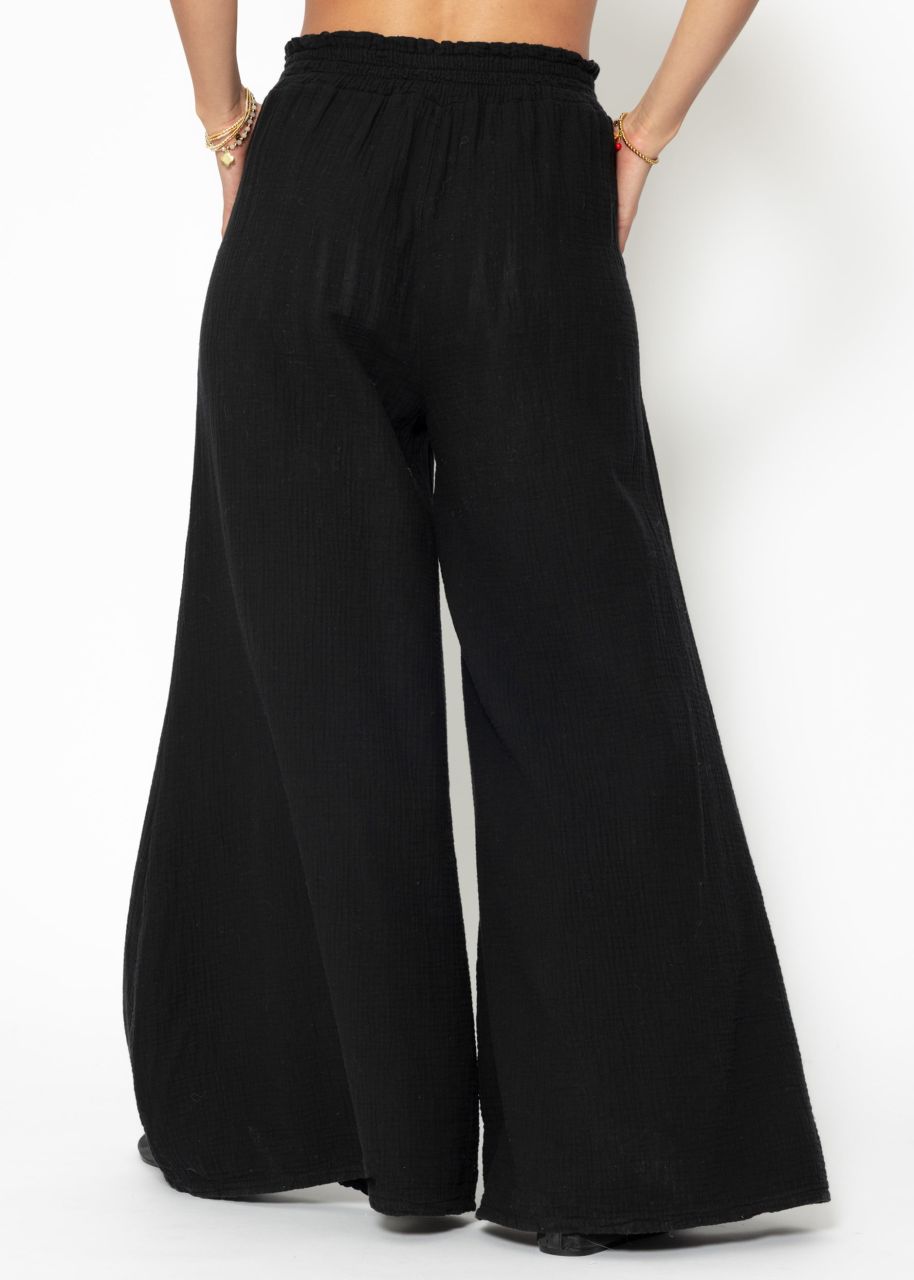 Musselin Pants mit weitem Bein - schwarz