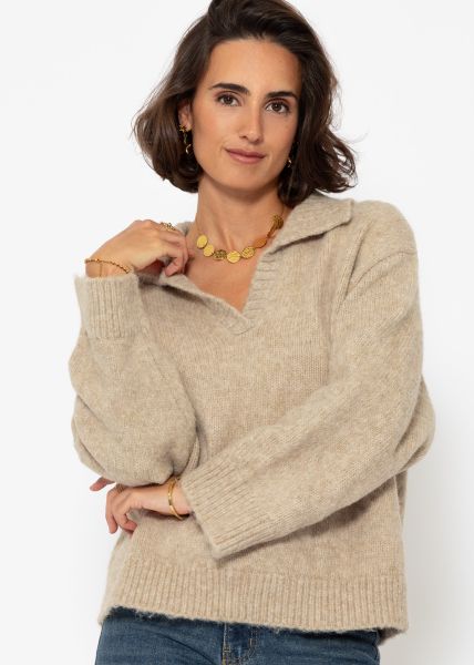 Oversize Pullover mit Kragen - beige