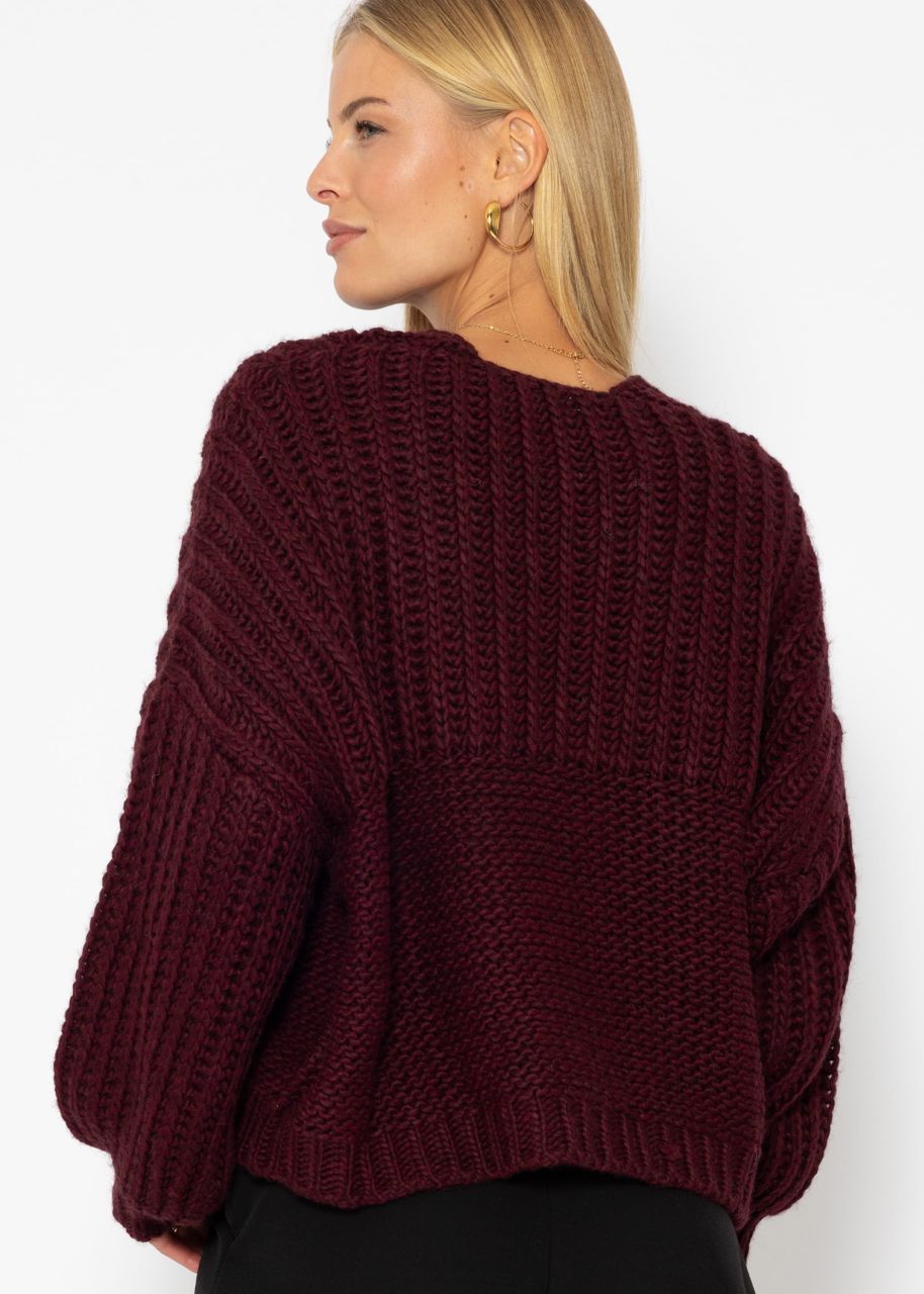 Jessica Haller Strick-Cardigan mit gerippten Ärmeln und Knopfleiste - burgundy