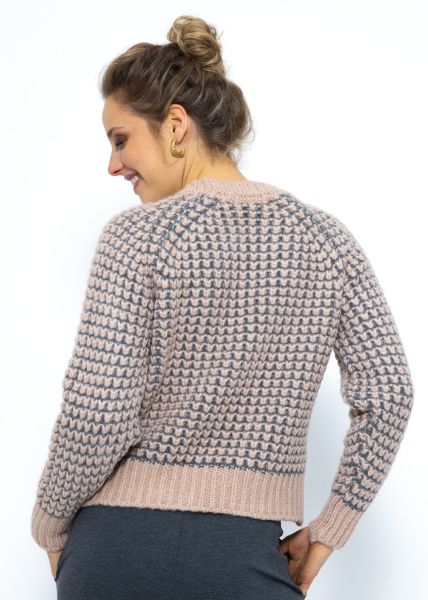 Flauschiger Pullover mit Muster - rosa-grau