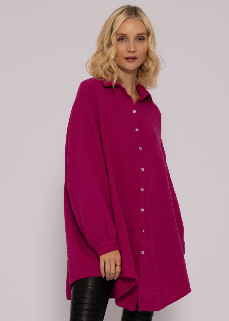 Ultra oversize Musselin-Blusenhemd, fuchsia