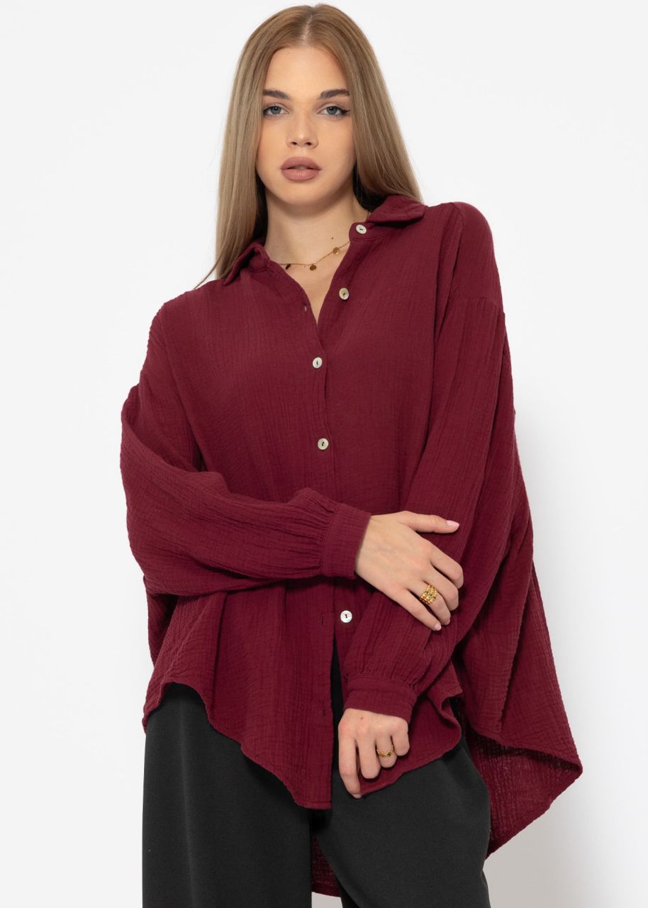 Musselin Bluse oversize, kurz, dunkelrot