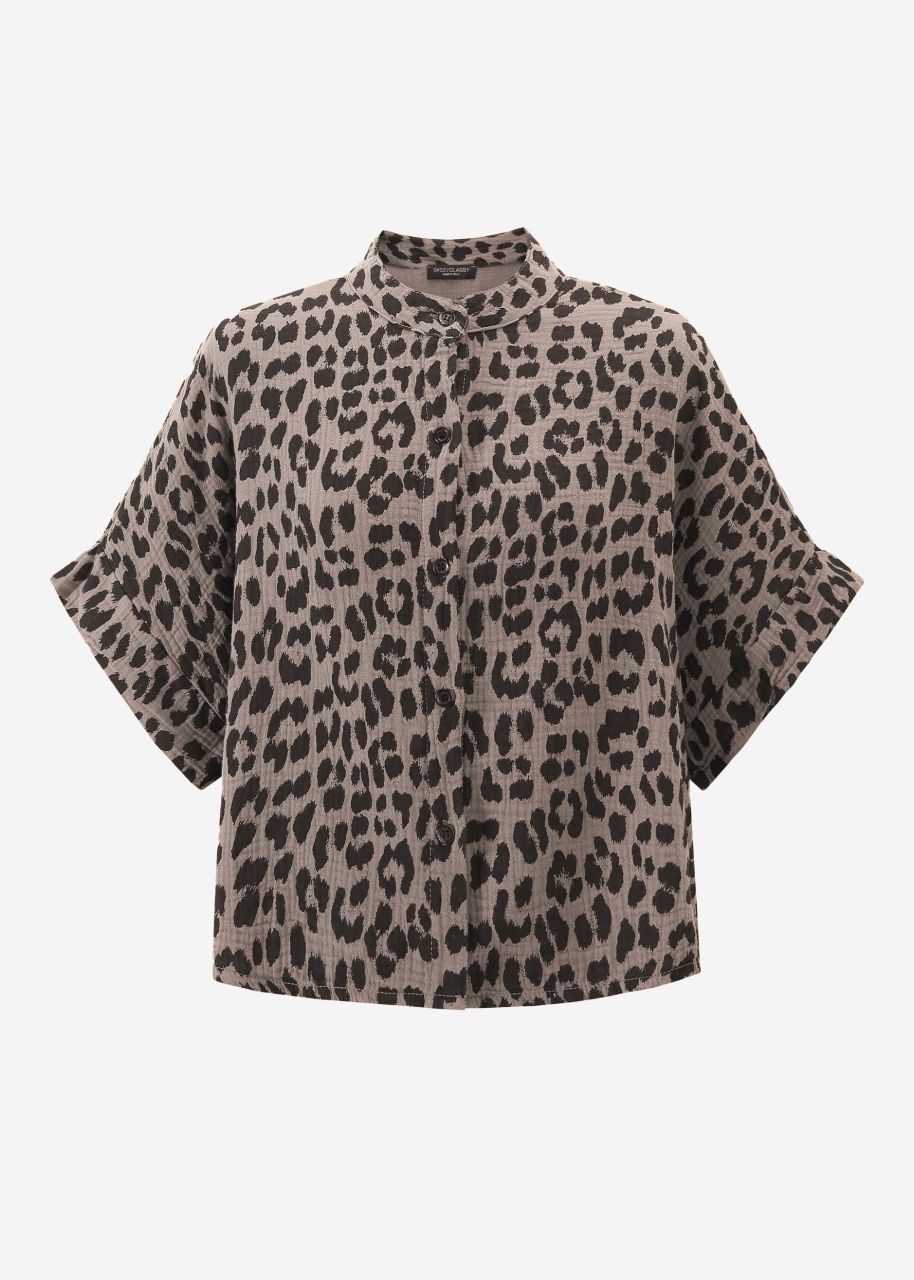 Musselin Bluse mit Leo-Print - taupe