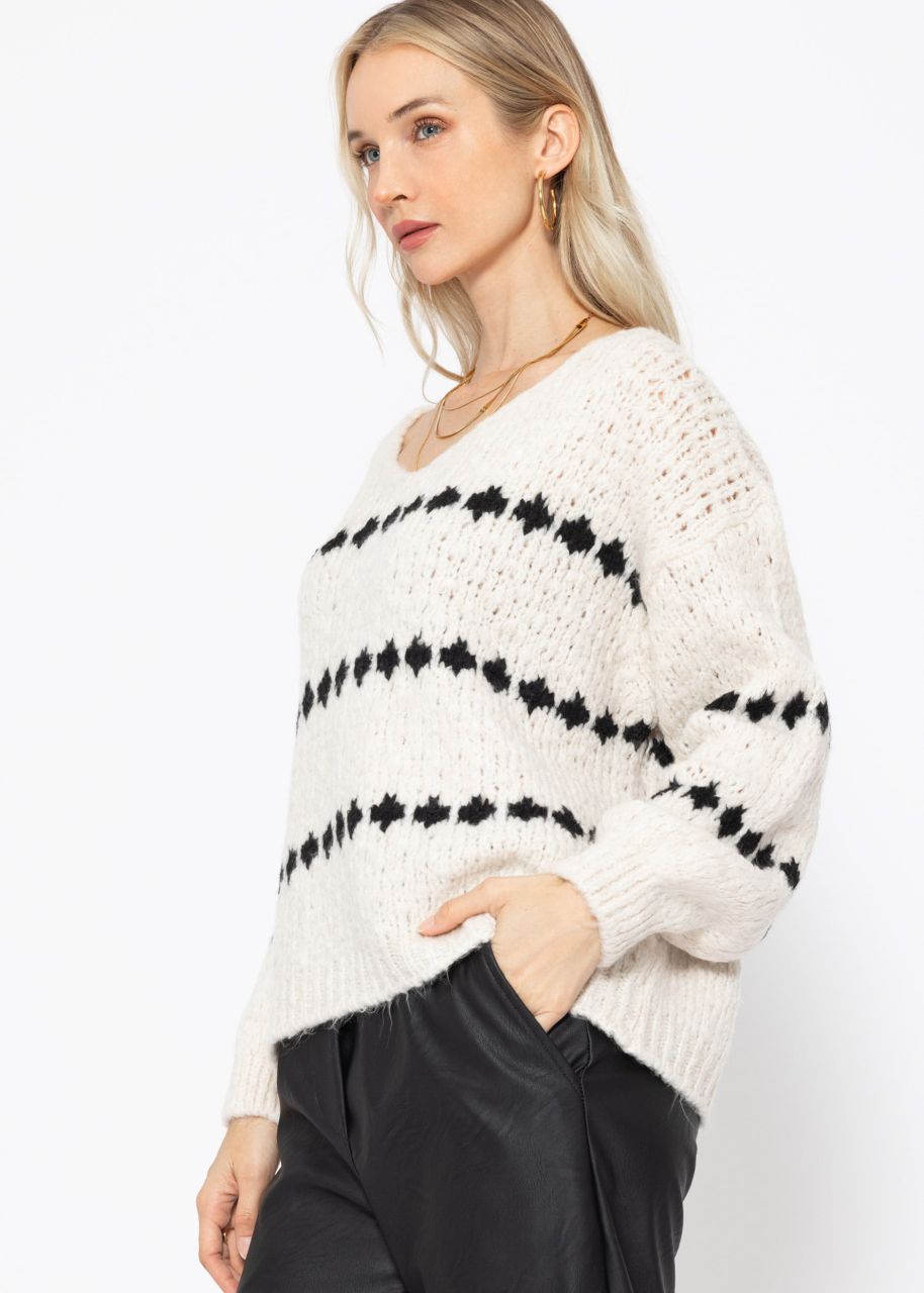 Pullover mit Fantasie-Streifenmuster - offwhite