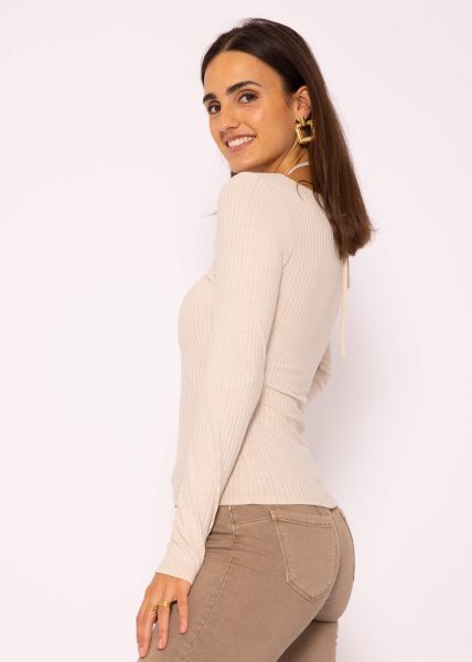 Langarm Shirt mit Bindeband, beige