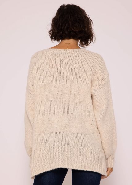 Strickpullover mit V-Ausschnitt, offwhite