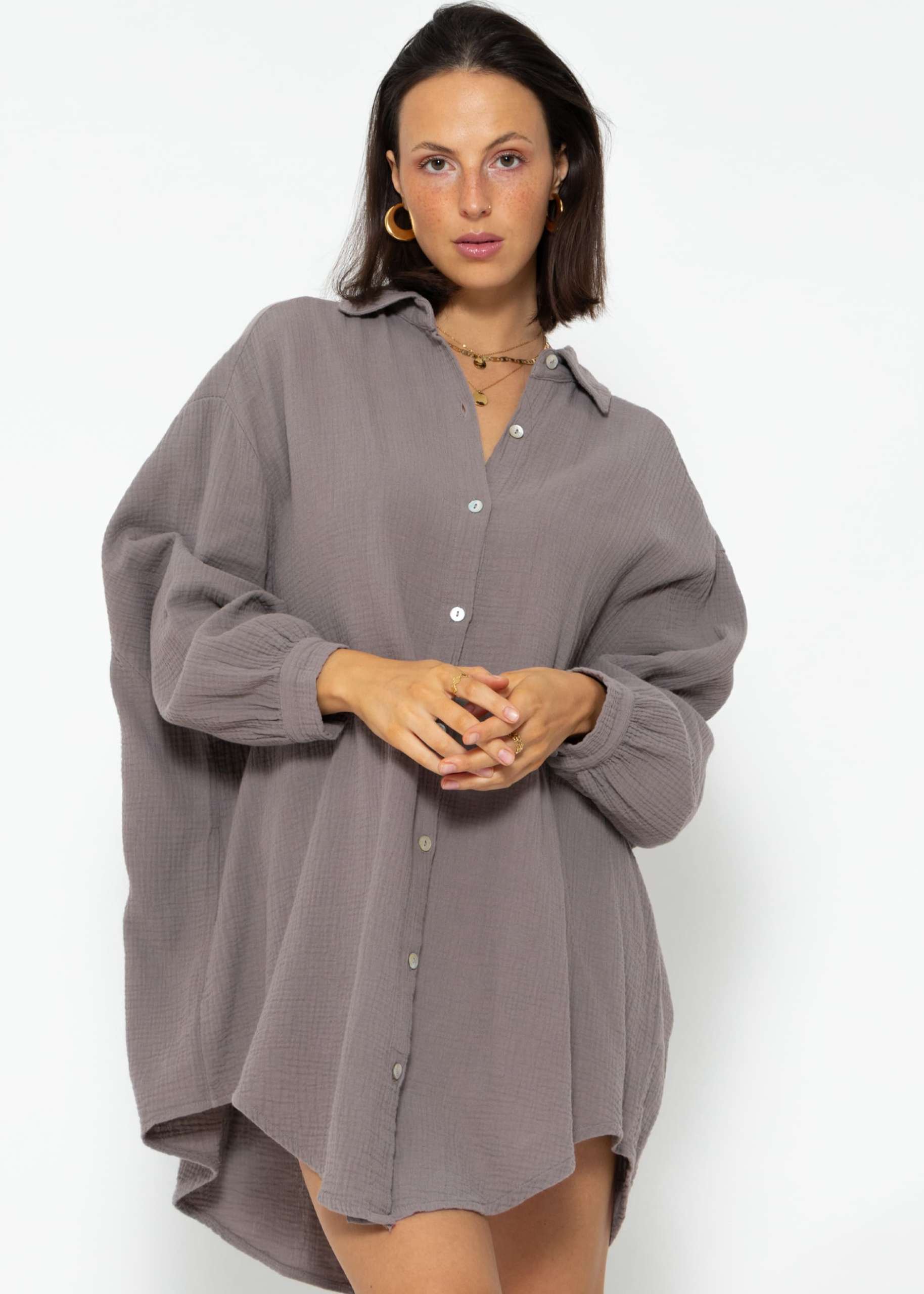 Musselin Bluse oversize, taupe