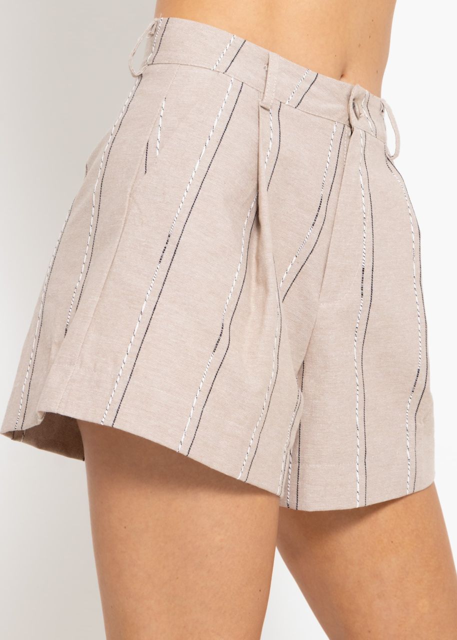 Baumwoll Shorts mit Streifenmuster - taupe