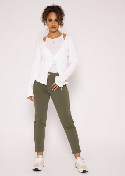 Cardigan mit Bindeband, weiß