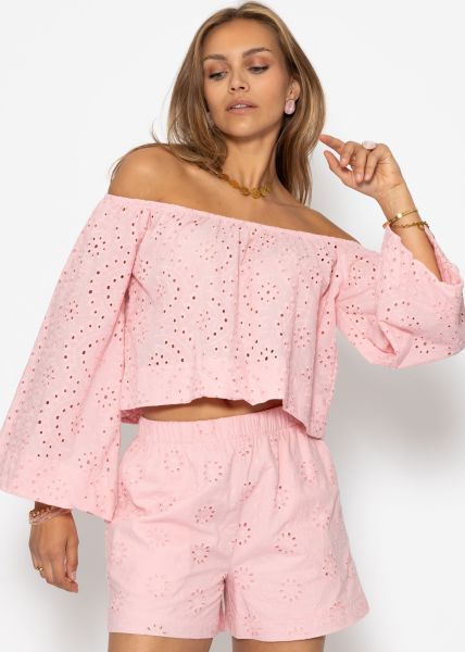 Shorts mit Lochstickerei - rosa